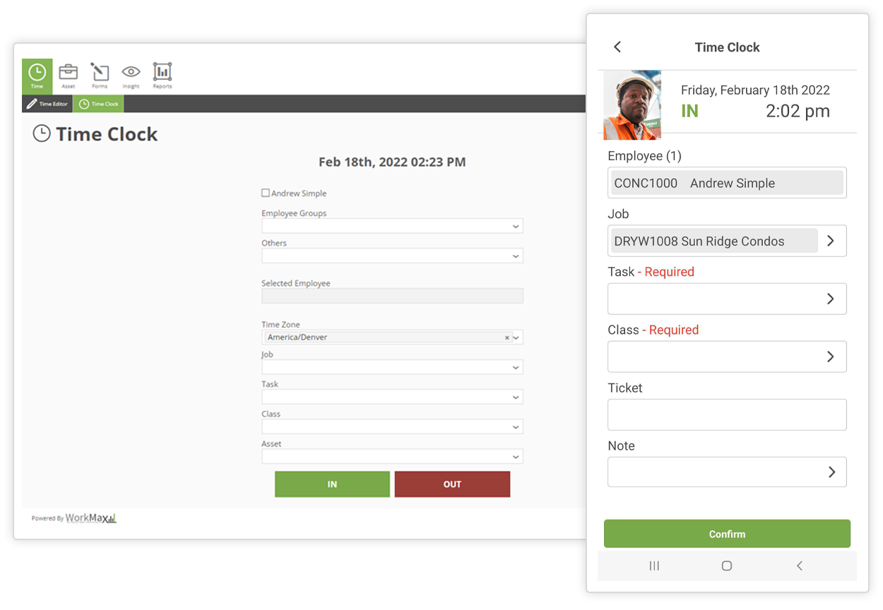 facial recognition on mobile time tracking app
